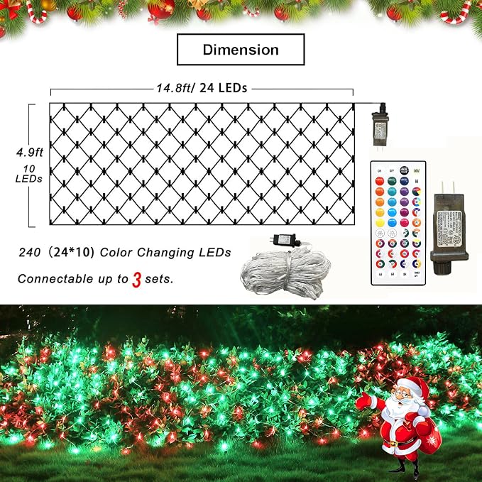 Lovelite 240 LED Net Lights, Color Changing Halloween Net Lights Outdoor Clear Wire, 14.8ft x 5ft Connectable Purple Orange Mesh Lights for Bushes Christmas Halloween Holiday Wedding Party Decor