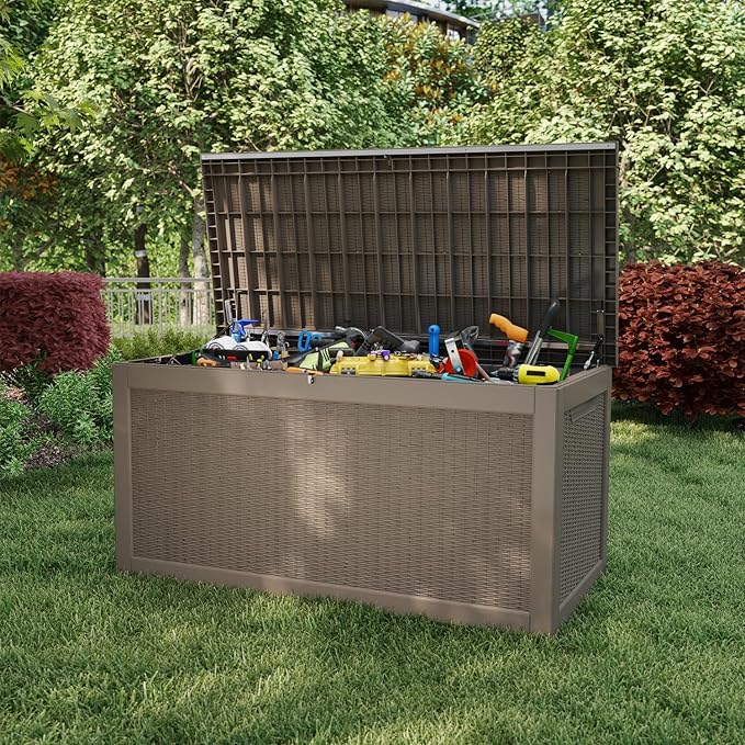 320 Gallon Deck Box Large Outdoor Storage Box Waterproof for Patio Furniture,Outdoor Cushions,Garden Tools and Pool Supplies,Weatherproof(Grey,320Gallon)