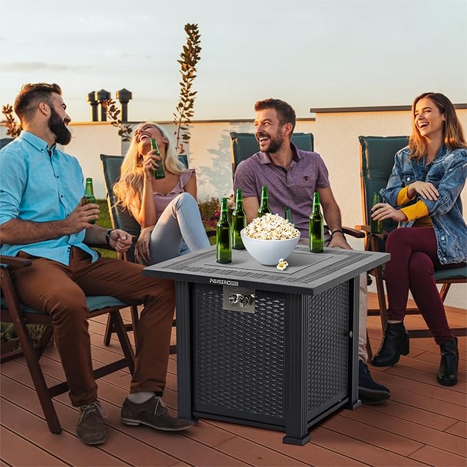 28 Inch Propane Fire Pit Table, 50000BTU Rectangle Fire Table with Cover, Sturdy Steel and Iron Fence Surface, CSA Safety Certified, Companion for Your Garden