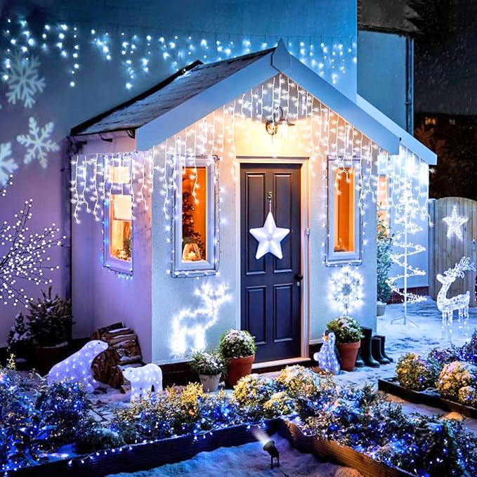 JMEXSUSS Christmas Icicle Lights for Outside, 800 LED White | Icicle Lights Plug in Outdoor Waterproof, Christmas String Lights for House Wedding Party Christmas Decorations