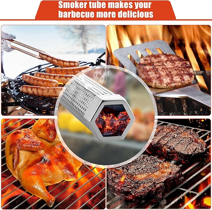 Tandefio 6 Pack 12" Pellet Smoker Tube for Pellet Grill Stainless Steel Smoker Tube for Hot or Cold Smoking with 3 Pack Brushes Portable BBQ Smoking Gas Grilling