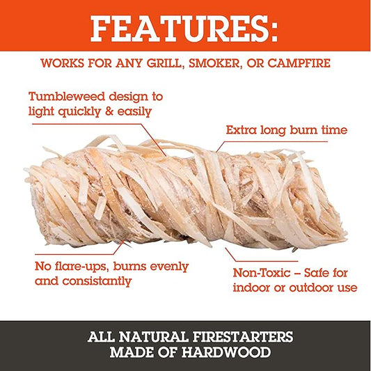 Camerons All Natural Fire Starters (50 Pack) - Lightning Fast Hardwood Firelighters for Campfire, BBQ Charcoal Grill, Fire Pit & Indoor Fireplace - No Flare Up, Non-Toxic, Wood & Pellet Stove Starter