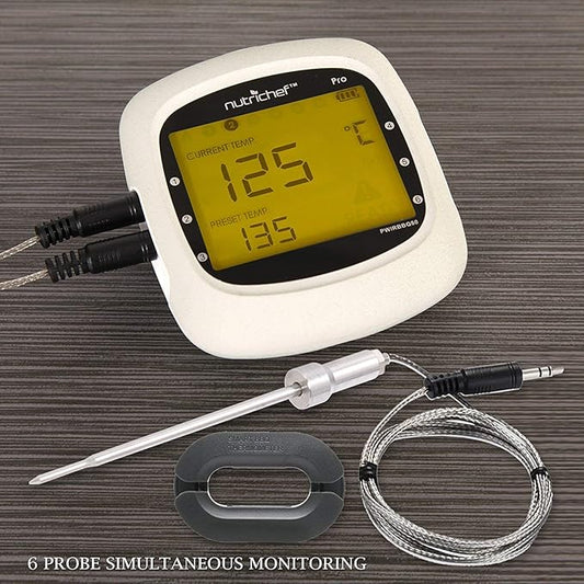 NutriChef Wireless Bluetooth BBQ Digital Thermometer - Upgraded Stainless Smart Dual Grill Probes w/ Remote Alert, Safe to Use in Outdoor Barbecue Meat Smoker, Works w/ iOS Android Phone - NutriChef