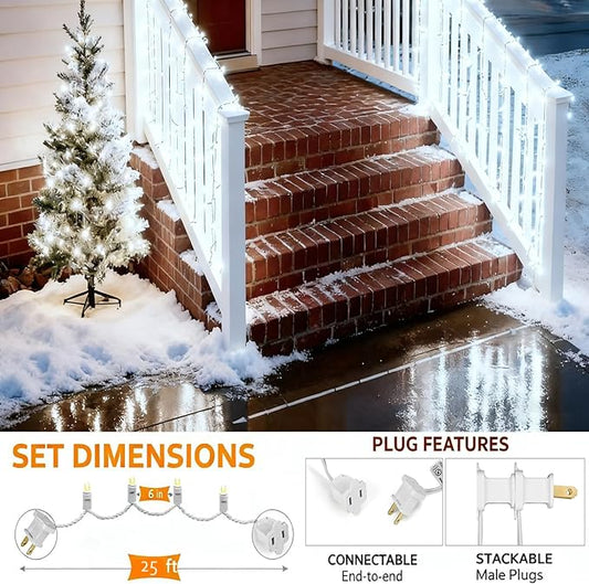 50 Counts Cool White LED Christmas Lights, 25ft Commercial Grade Outdoor String Lights - Waterproof UL Certified White Wire with 5mm Wide Angle Bulbs for Christmas Tree, Indoor & Outdoor Decor