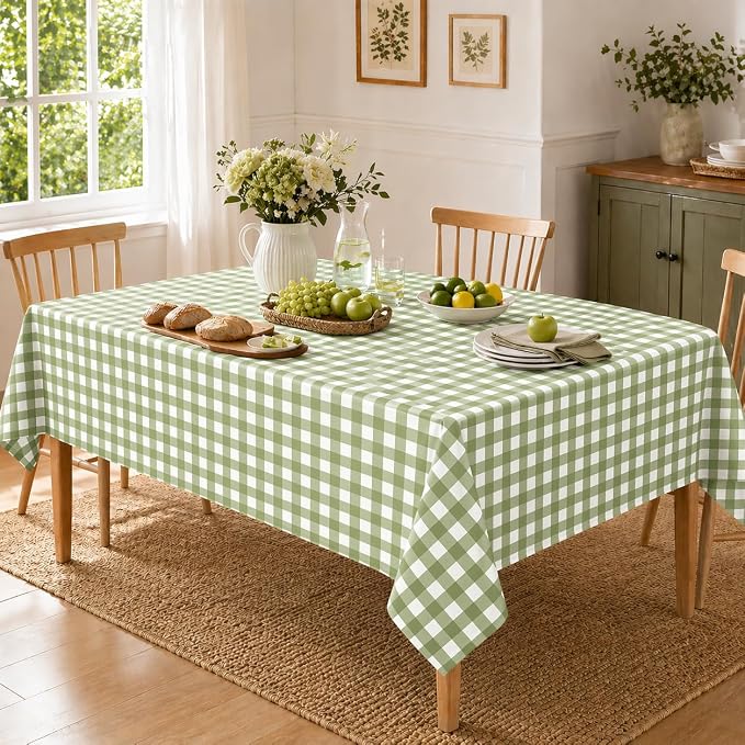3 Pcs Sage Green Gingham Tablecloths, Checkered Table Covers 54 x 108 Inch | Green and White Checkered Tablecloths, Disposable Waterproof for Baby & Bridal Shower Picnic Camping Barbecue Birthday Party