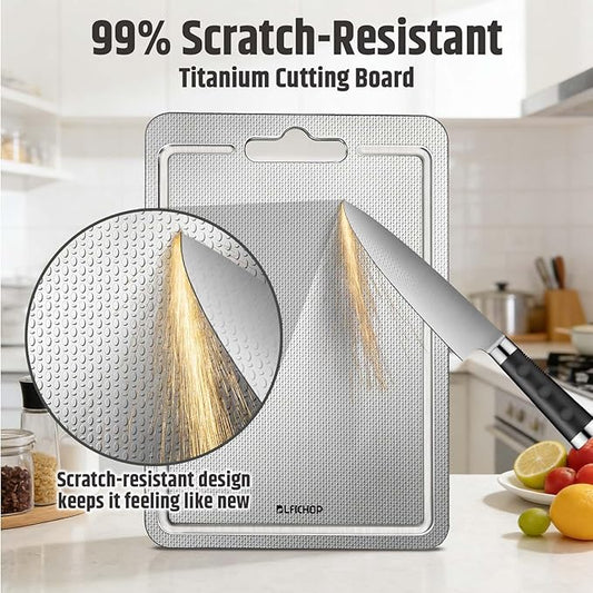 3-Piece Titanium Cutting Board for Kitchen, Double-Sided Scratch-Resistant Chopping Boards with Juice Grooves, Metal Cutting Boards with Non-Slip Mat, Dishwasher Safe for Fruit, Meat, Vegetables, Gray