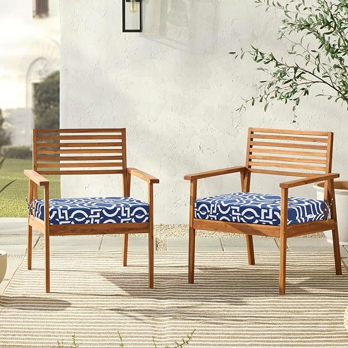 downluxe Outdoor Chair Cushions Set of 4 for Patio Furniture, Water-Resistant Square Corner Patio Chair Cushions with Ties, High Density Foam Outdoor Seat Cushion, 18.5" X 16" X 3", Circular Geometry
