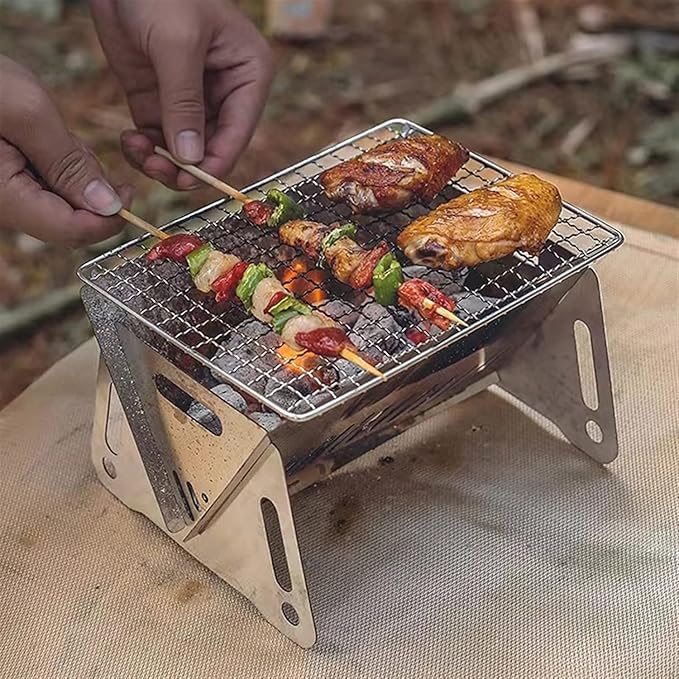 BBQ Grill Outdoor Charcoal grills Outdoor Barbecue Grill Folding Card Stove Stainless Steel Convenient To Use Gift For Home Kitchen Camping Picnic Lover