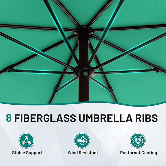 AreShark 10 FT Outdoor Patio Umbrella, Patio Table Umbrella with Push Button Tilt and Crank, Outdoor Patio Umbrellas with 8 Fiberglass Ribs, Patio Umbrellas for Market, Garden, Pool (Aqua Sky)