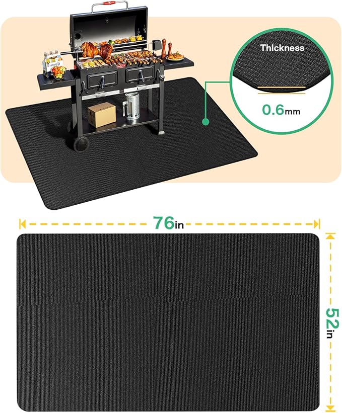 TAOMAND Large 76 x 52 inches Under Grill Mats for Outdoor Grill | Double-Sided Fireproof | Waterproof | Oil-Proof | Easy to Clean | Indoor Fireplace/Fire Pit Mat | Quality BBQ Mat for Deck Patio Lawn