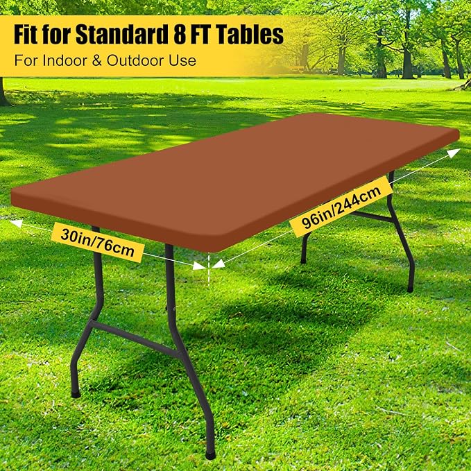 Smiry Rectangle Picnic Table Cloth, Waterproof Elastic Fitted Tablecloths for 8 Foot Tables, Washable Polyester Table Cover for Camping, Indoor and Outdoor (Terracotta, 30"x96")