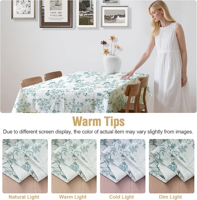 H.VERSAILTEX Linen Table Cloths Floral Printed Tablecloth Spill-Proof Waterproof Table Cover for Dining Buffet Feature Soft and Thick Fabric Wrinkle Free, 60 x 120 Inch, Retro Floral - Sage