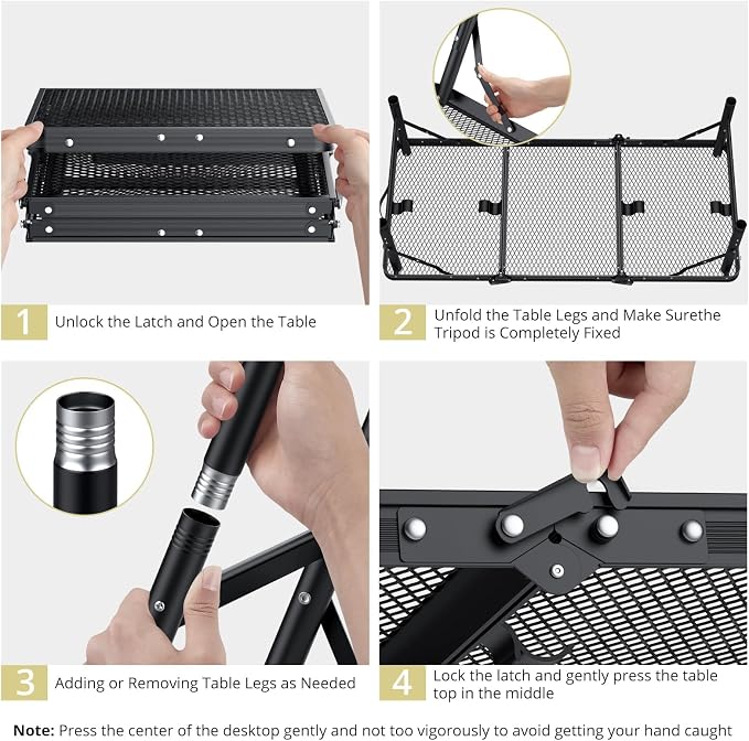 Anbte 3ft Tri-fold Grill Table, 3 Adjustable Heights Max 29.5", Black | Sturdy Metal Grill Table with Storage Bag, Heat-Resistant Tabletop, Portable Handle for Cooking BBQ Outdoor Travel, 35" x 16"