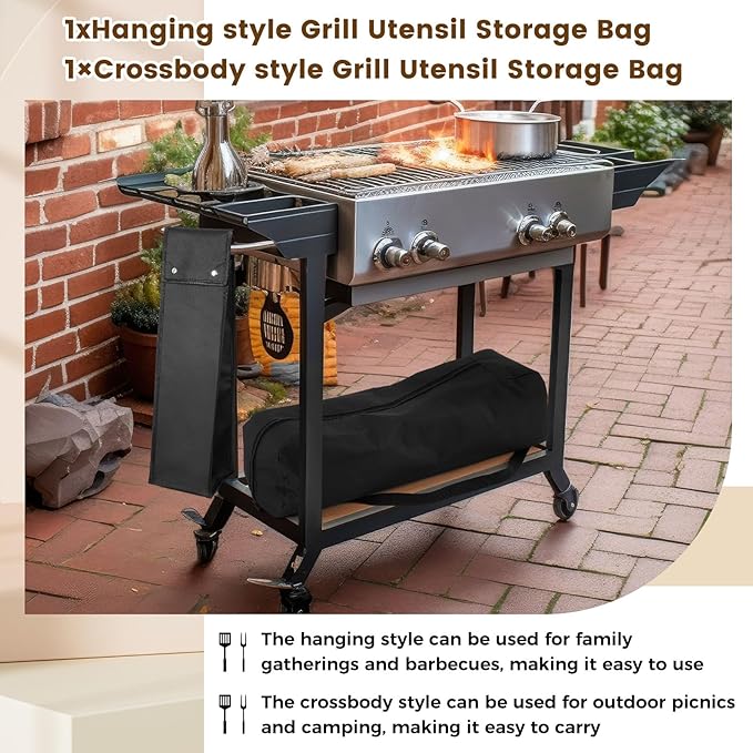 Amylove 2 Pcs Grill Utensil Storage Bags Waterproof BBQ Tool Storage Bags Barbecue Hardware Tool Foldable Grill Holder Pouch Oxford Cloth Accessory for Camping Hiking