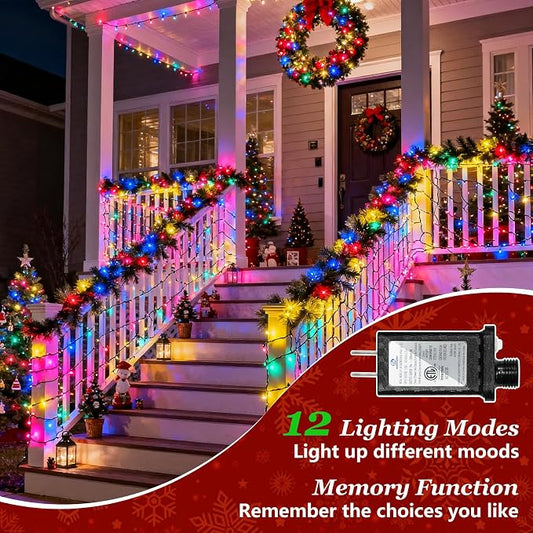 Christmas String Lights Outdoor Green Wire 470FT 1500 LED Multicolor | Dimmable, 12 Light Styles, Memory Timer, Waterproof, 29V Safe Low Voltage, Diamond-Faceted LED, Energy Efficiency