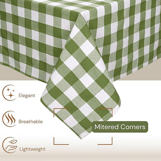 Mint Green and White Buffalo Check Tablecloth, 60x102 Inches, Plaid Table Cover, 100% Cotton, Washable, Reusable Farmhouse Tablecloth for Holidays, Parties, Weddings, Everyday Use