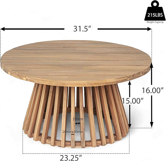 Merax Patio Outdoor Acacia Wood Round Coffee Table for Backyard, Lawn, Balcony, Easy Assemble Teak
