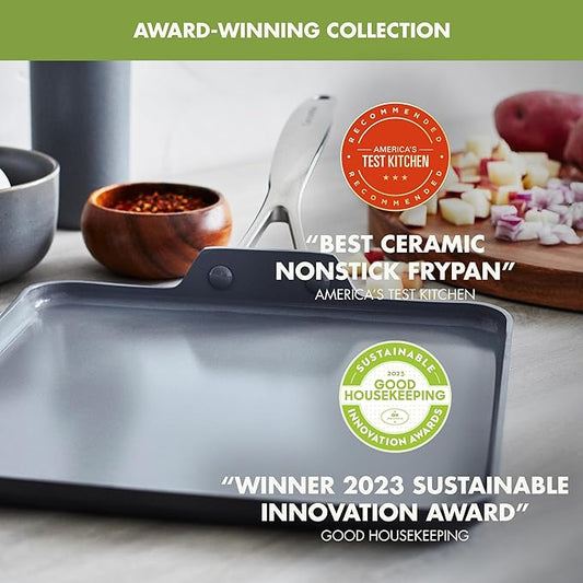 GreenPan Valencia Pro 11" Ceramic Nonstick Griddle, Hard Anodized | PFAS-Free Nonstick, Induction Ready, Compatible with all Stovetops, Hard Anodized, Gray, Dishwasher Safe, Oven Safe to 600F