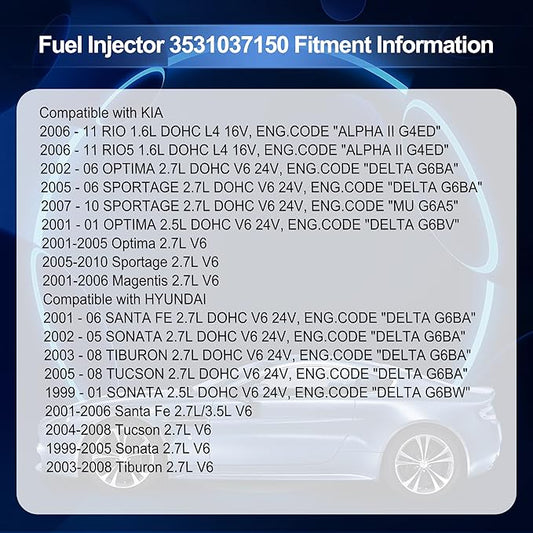 HiSport Fuel Injectors 35310-37150 Compatible with 1999-11 Hyundai Kia 1.6L 2.5L 2.7L 4 PCS/PACK