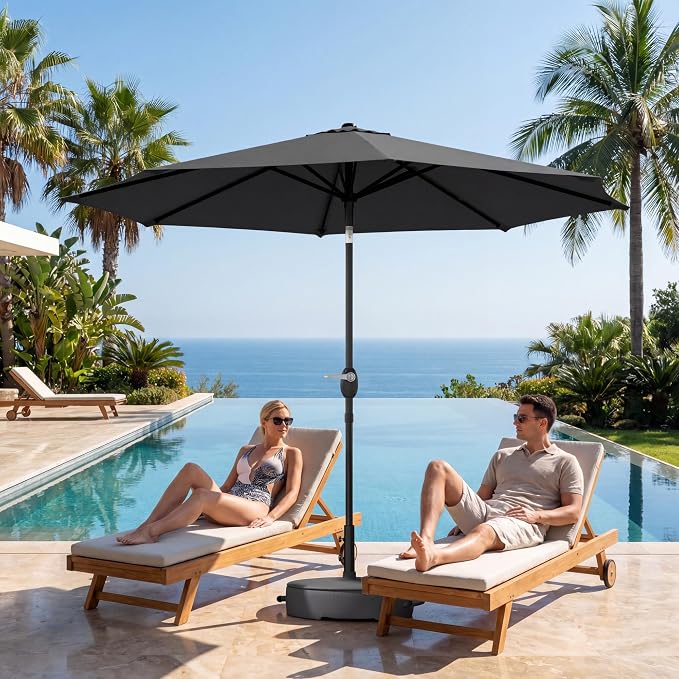 Greesum 9FT Outdoor Patio Umbrella, Table Umbrella for Yard, Market, Heavy-Duty Waterproof Pool Umbrella with 8 Sturdy Ribs, UV Protection for Beach, Deck, Garden, Backyard