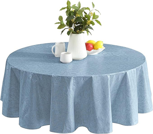 Newbridge Napa Leaf Blue Vinyl Flannel Backed Tablecloth, 70 Inch Round, Hotel Quality Waterproof Indoor Outdoor Table Cover for Kitchen, Patio, Dining, BBQ