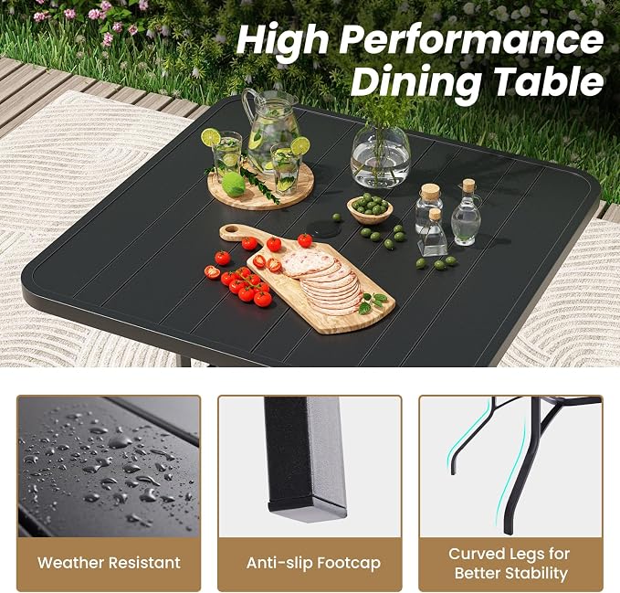 Patio Dining Table 35"x35", Square Outdoor Dining Table with 1.57" Umbrella Hole, Metal Outdoor Furniture for Patio, Graden, Backyard and Poolside, Weather-Resistant