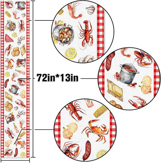Crawfish Boil Table Runner Buffalo Check Lobster Crab Seafood Boil Themed Birthday Party Decoration Dining Room Home Kitchen Decor (13" x 72")