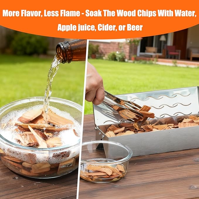 Skyflame Wood Chip Smoker Box, Stainless Steel Double V-shape BBQ Smoke Box with Hinged Lid for Charcoal & Propane Gas Grill, 12.5"(L) x 3.3"(W) x 2.5"(H), U.S. Design Patent