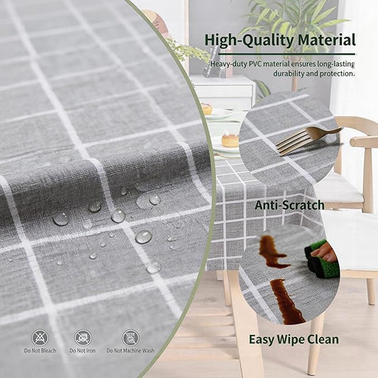 Rectangle Vinyl Tablecloth 100% Waterproof - Heavy Duty Buffalo Plaid Table Cover for Outdoor Picnic Camping Patio - Wipe Clean Checkered Gingham Tablecloth for BBQ Party Decor - 55x108 Grey