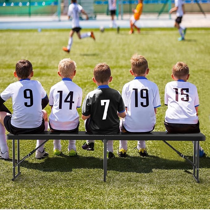 Plastic Folding Bench - Portable Bench Used for Indoor, Outdoor, Picnic, Party, Camping, Dining Seat, Garden Soccer Multipurpose Entertaining Activities (2, Black, 8 Feet)