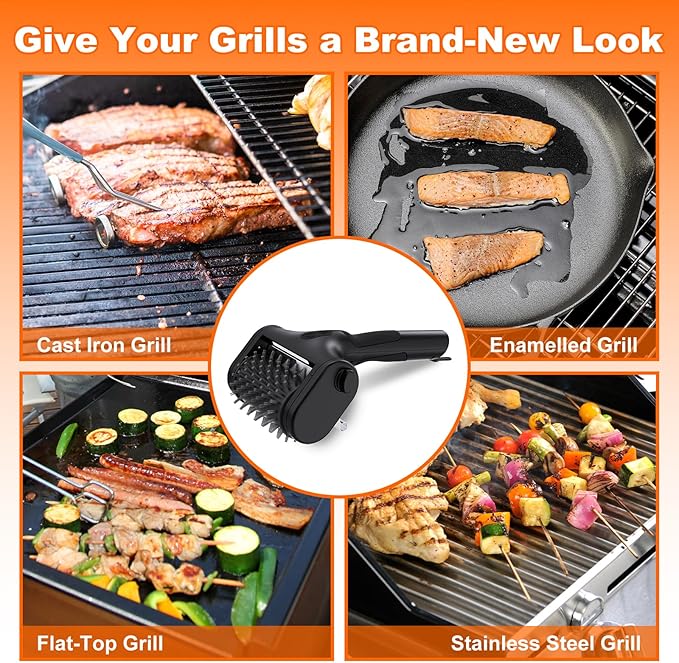 2-in-1 Upgraded Electric Grill Brush and Polisher – 1000 RPM High-Torque Motor, 2600mAh Battery, LED Light – Bristle-Free BBQ Cleaner for Gas, Charcoal & Pellet Grills (Black)