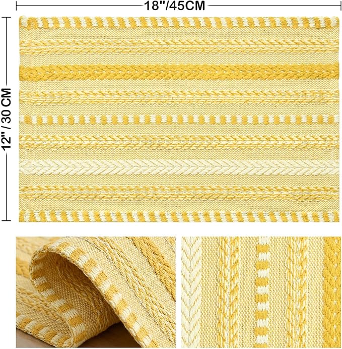 Artoid Mode Yellow Farmhouse Woven Braided Stripe Placemats Set of 6,12x18 Inch Seasonal Holiday Table Mats Party Kitchen Dining Decoration
