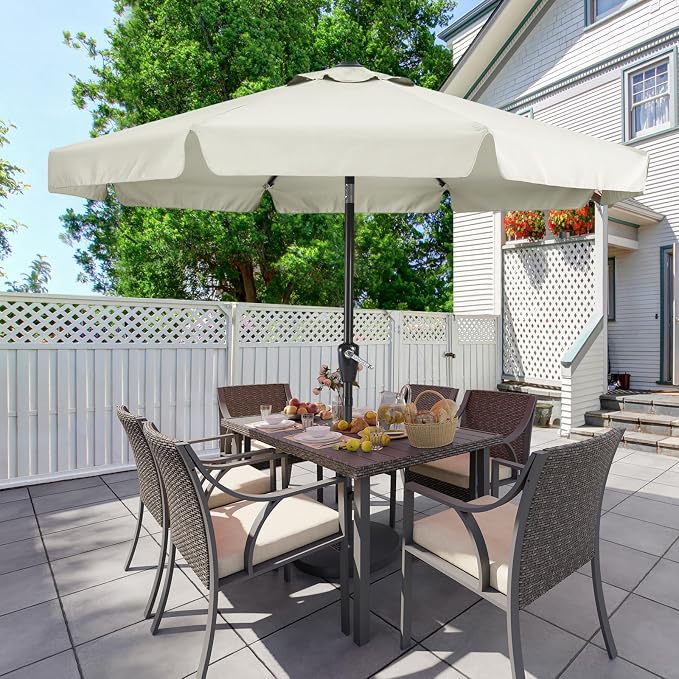 MASTERCANOPY 9ft Patio Umbrella with Valance, Crank & Tilt, Light Beige | 8 ribs, UV/fade-resist, waterproof, vent, for garden/deck/yard/pool