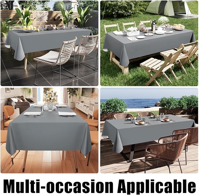 Smiry Square Table Cloth 54x54 Inch, Waterproof Wipeable Vinyl Tablecloths Protector, Oil Spill Proof Plastic Table Cover for Dining, Picnic, Camping, Outdoor, Grey