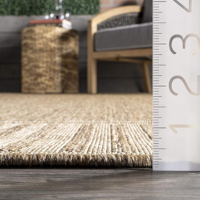 nuLOOM Asha Light Brown Bordered Indoor/Outdoor Area Rug, 7' x 9'