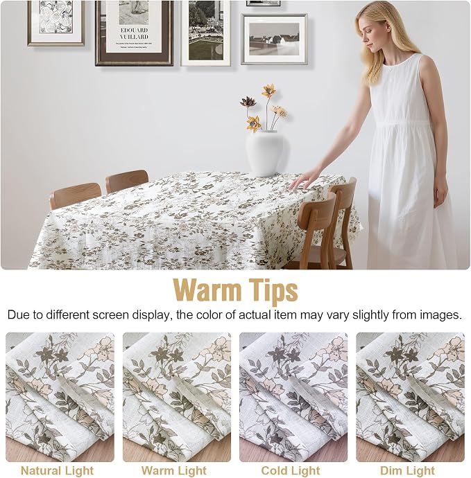 H.VERSAILTEX Linen Table Cloths Floral Printed Tablecloth Spill-Proof Waterproof Table Cover for Dining Buffet Feature Soft and Thick Fabric Wrinkle Free, 60 x 60 Inch, Retro Floral - Brown