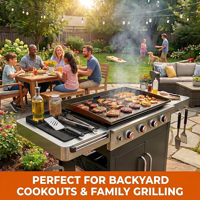 Magnetic Silicone Side Shelf Mat for Blackstone Griddle - 4 Corner Magnets, Extra Thick, Linear Drip Channels, 446°F Heat Resistant, 16"x11.5", Fits Weber Traeger Pit Boss, BBQ Gift for Men