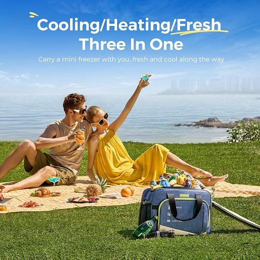 outohome 25L 12V Electric Portable Cooler Warmer Bag, DC Plug In Insulated Car Cooler Bag, Heating and Cooling Dual Function Bag for Truck Drivers, Camping, Groceries & Family Outings, All Season