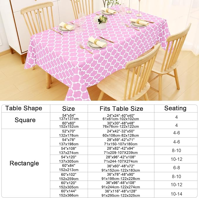 Smiry Rectangle Table Cloth, Waterproof Vinyl Tablecloth with Flannel Backing for Rectangle Tables, Wipeable Spillproof Plastic Tablecloths for Dining, Camping, Indoor and Outdoor, (60"x102", Pink)