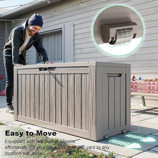 PatioZen 75 Gallon Resin Deck Box, Lockable Outdoor Storage Box for Patio Cushions Storage Furniture,Garden Tools, Pool Supplies, Weatherproof and UV Resistant (Grey)