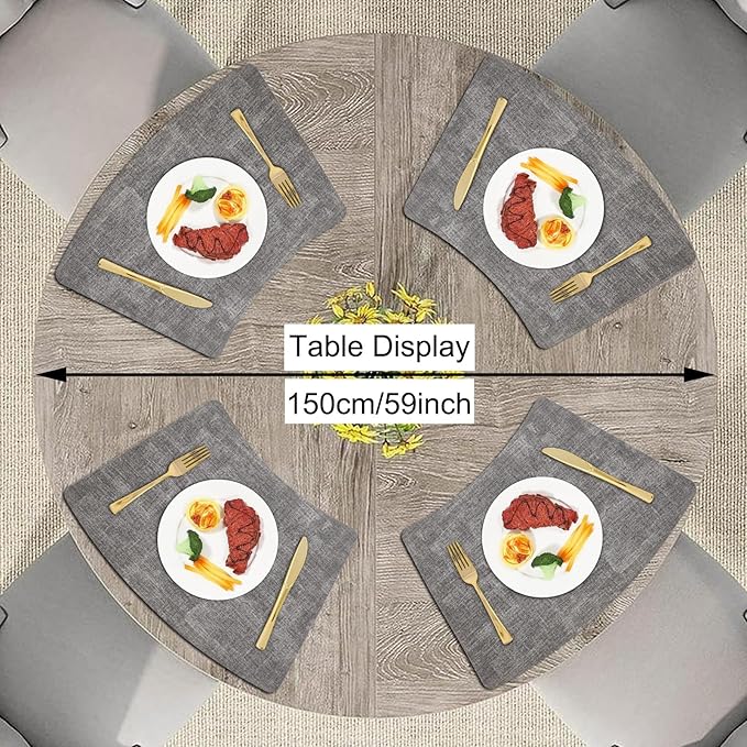 Round Table Placemats Set of 4, Faux Leather Wedge Shape Place Mats Heat Resistant Wipeable Washable Table Mats, Heavy Duty Kitchen Dining Mats(Light gray)