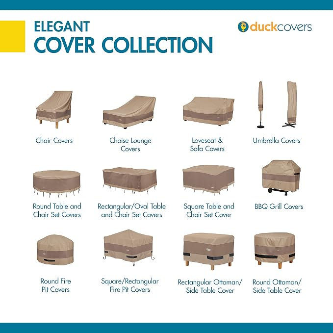DUCKCOVERS Elegant Water-Resistant 90 Inch Round Patio Table & Chair Set Cover, Outdoor Table and Chair Cover