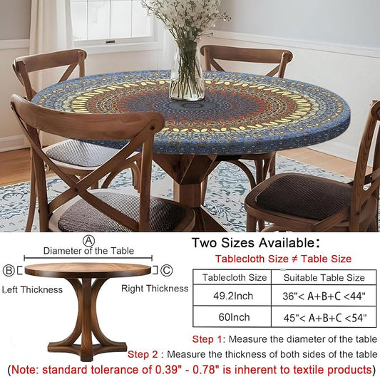 opstellen Fitted Round Tablecloths Reusable Stain Resistant Table Clothes Vinyl Indoor Outdoor Circular Cover for 45-54" Table House Party Gear Gifts Summer Autumn Camper Patio Picnic Accessories