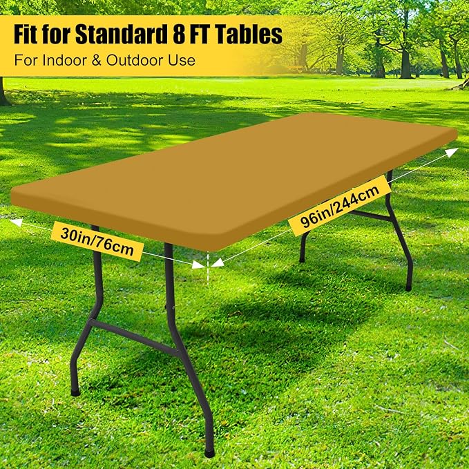 Smiry Rectangle Picnic Table Cloth, Waterproof Elastic Fitted Tablecloths for 8 Foot Tables, Washable Polyester Table Cover for Camping, Indoor and Outdoor (Camel, 30"x96")