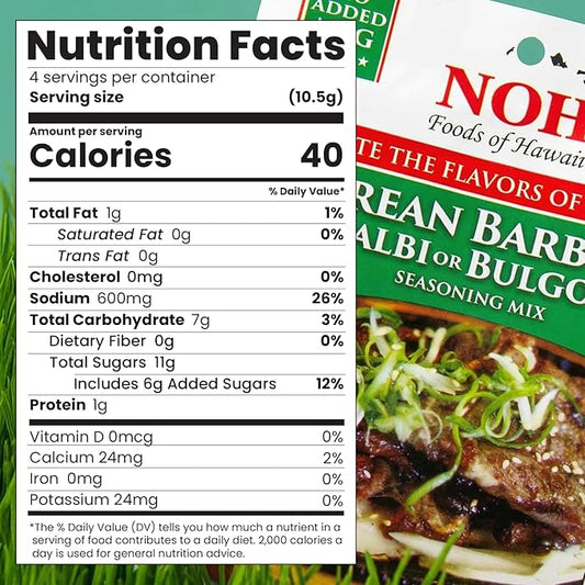 NOH Korean Barbecue (Kal Bi or Bulgogi) Seasoning Mix, 1.5 oz Packet (Pack of 12) - Authentic and Delicious Korean BBQ Seasoning for Sweet & Savory Kalbi (Galbi) or Bulgogi - No Added MSG - Made in USA