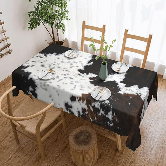 White and Brown Cow Skin Rectangular Tablecloth, Animals Skin Table Cloth Washable Tablecloths Decorative Table Cover for Kitchen, Dining, or Parties 54x72 Inches