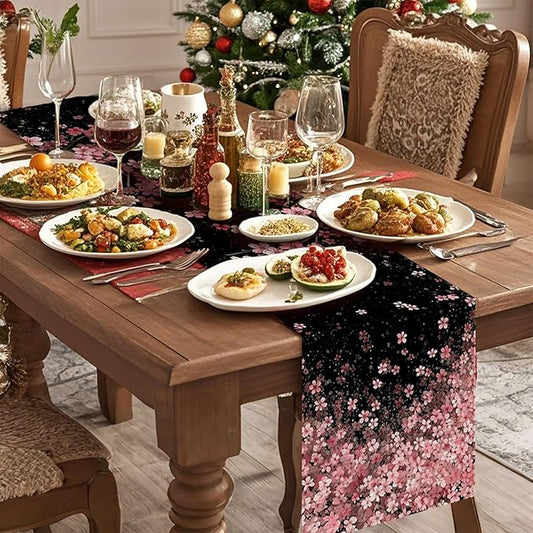Japanese Cherry Blossoms Table Runner,Dining Decor for Kitchen Coffee Table Family Dinners Holiday Parties Wedding Events Decor(13x72 inch)