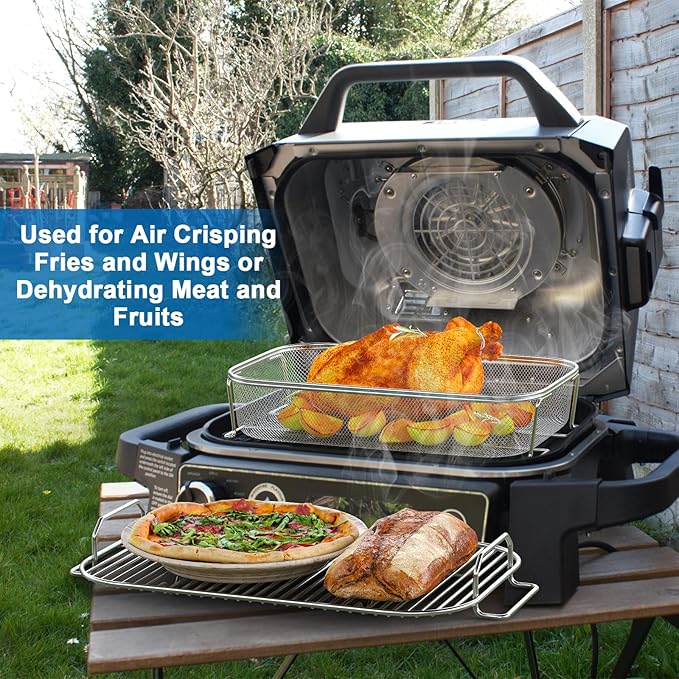Crisper Basket & Smoke Rack for Ninja Woodfire Pro XL Outdoor Grill & Smoker OG800 OG900 Series, Non-Stick Air Fryer Basket with Roast Stand for Ninja OG850 OG951 OG901 OG952 Grill Accessories