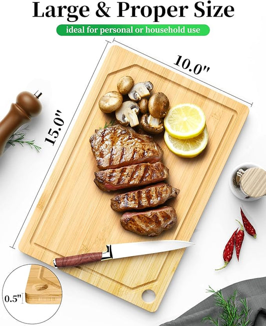 Kitsure Bamboo Cutting Board - Multi-Sizes Wooden Cutting Boards for Kitchen, Convenient Kitchen Essentials with Deep Juice Grooves, Cutting Board for Chopping & Serving, Large, Natural
