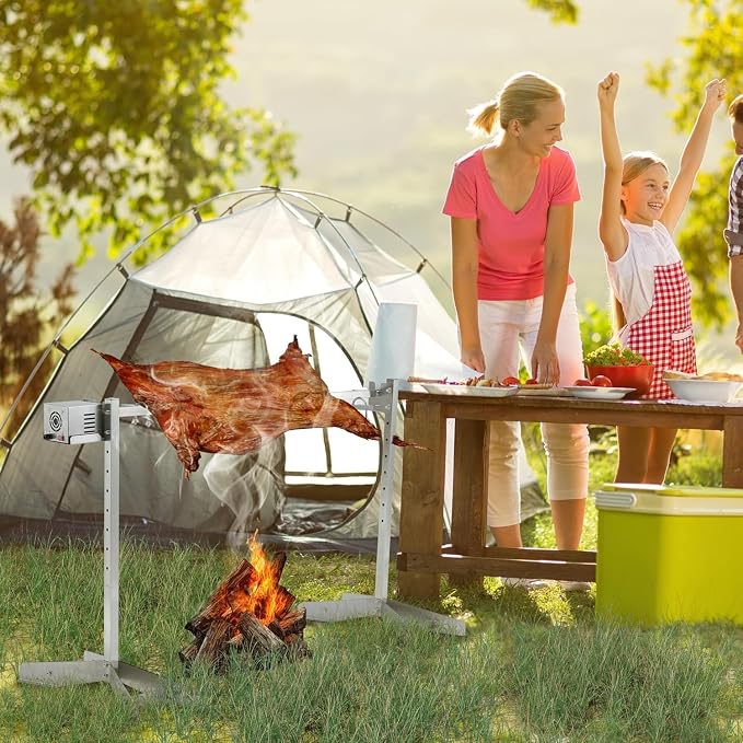 GAOMON 46" Heavy-Duty Rotisserie Grill Kit, 132LB Capacity BBQ Pig & Lamb Roaster with Dual 50W/52W Stainless Steel Motors, Outdoor Height-Adjustable Spit Rotisserie Set